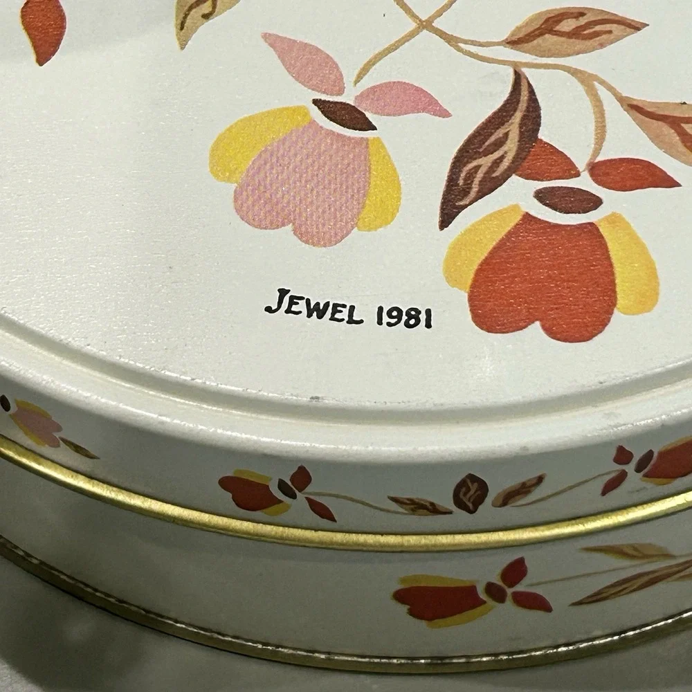 Hall China Jewel 1981 Vintage Tea Autumn Leaf Round Fruitcake Tin 7
